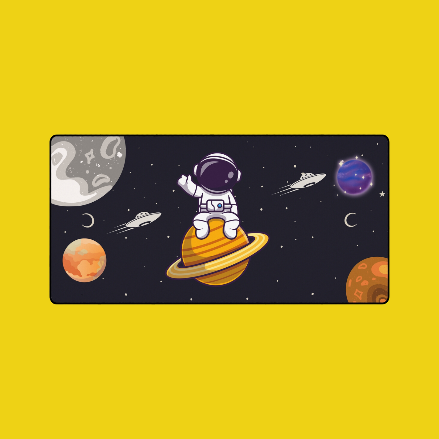 Desk Mat - Black Modern Astronaut