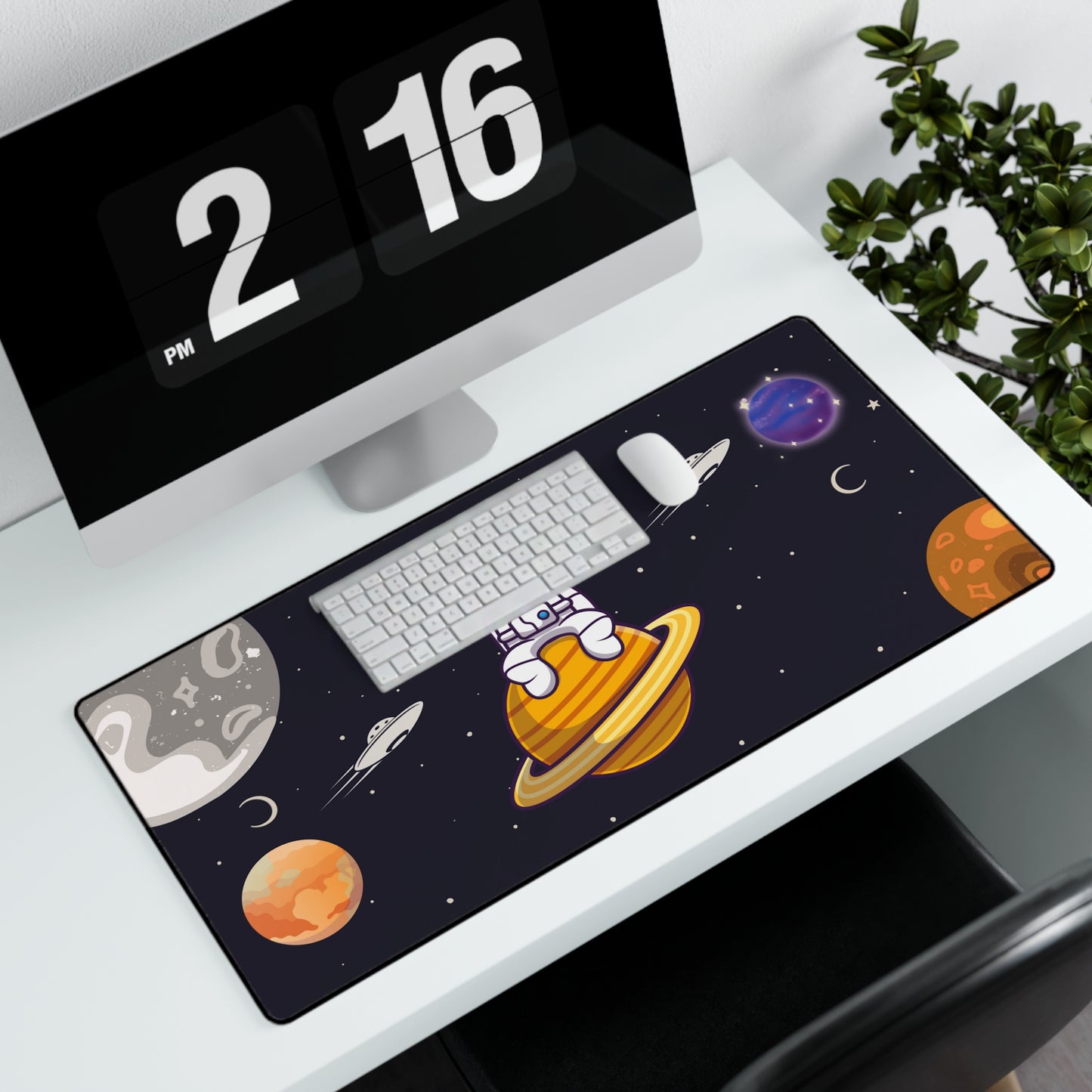 Desk Mat - Black Modern Astronaut